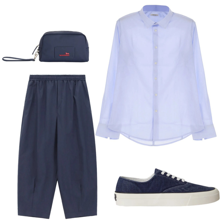 Outfit uomo - Fresco giugno. Stile Trendy per Serata speciale. Abbinamento con camicie, pantaloni, borse sportive, sneakers.