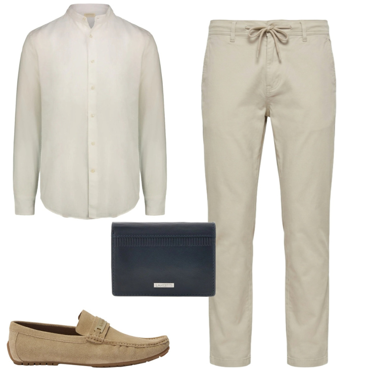 Outfit uomo - Aperitivo vista tramonto. Stile Casual per Serata speciale. Abbinamento con scarpe stringate, pantaloni, camicie, portafogli.
