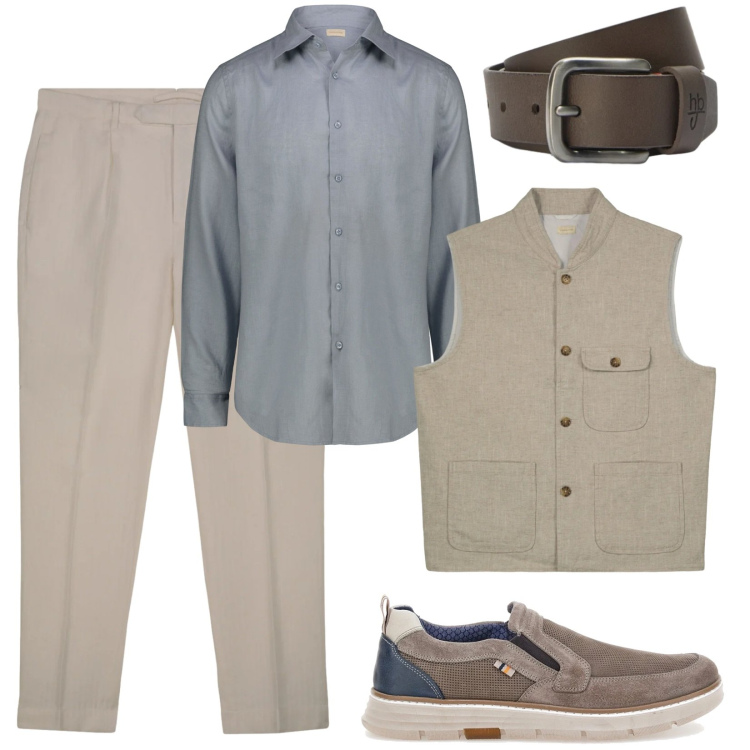 Outfit uomo - Festa in terrazza. Stile Urban per Tutti i giorni. Abbinamento con camicie, pantaloni, gilet, cinture, scarpe stringate.