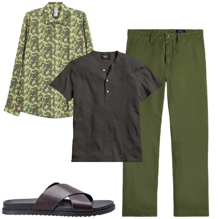 Outfit uomo - Giugno. Stile Casual per Tutti i giorni. Abbinamento con camicie, sandali, t-shirt, pantaloni.