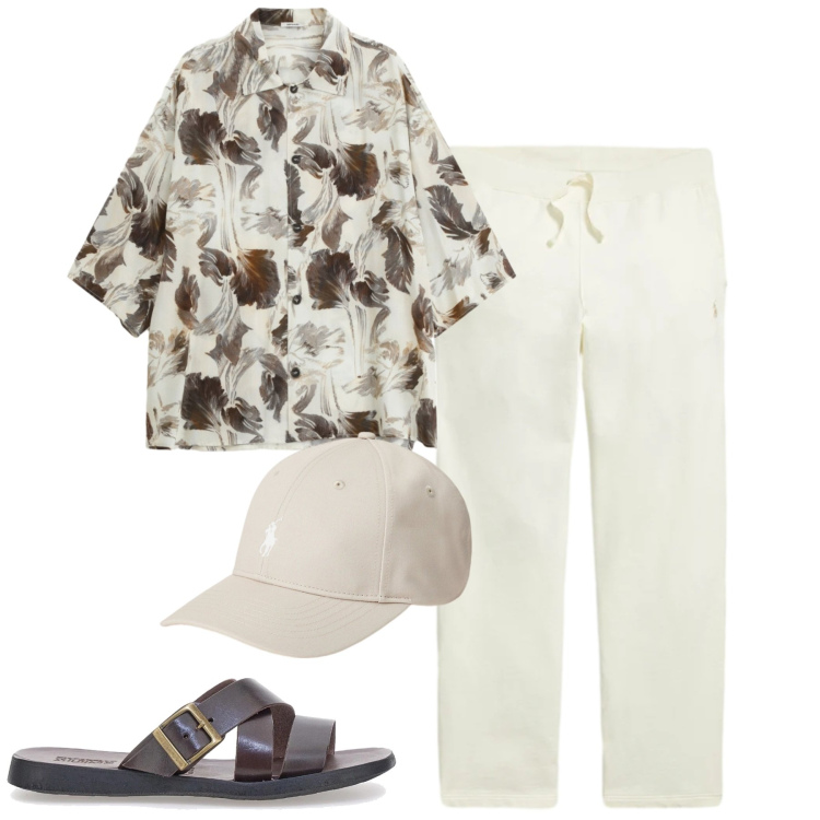 Outfit uomo - Giugno. Stile Casual per Tutti i giorni. Abbinamento con camicie a manica corta, cappelli, pantaloni, sandali.
