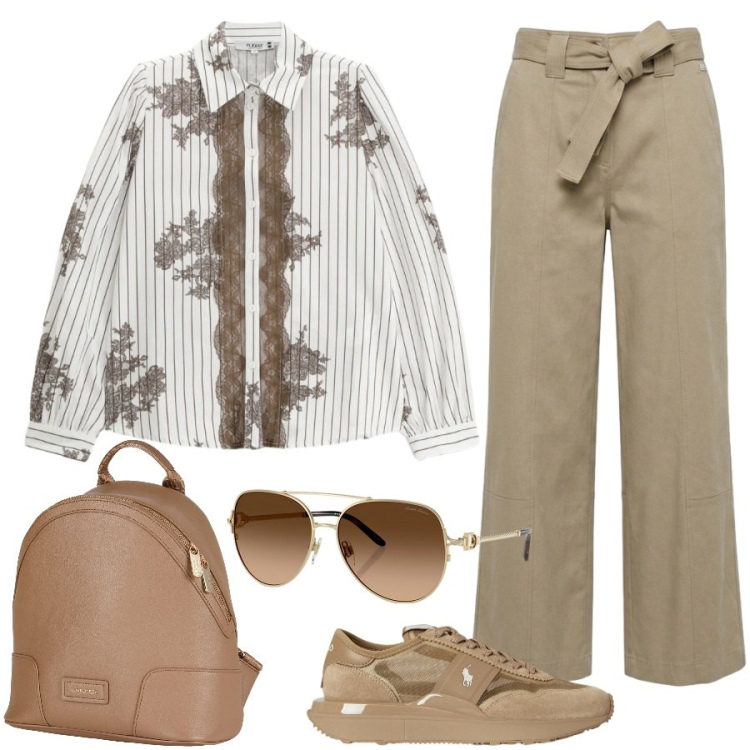 Outfit donna - Urban style. Stile Casual chic per Tutti i giorni. Abbinamento con zaini, pantaloni, camicie, occhiali da sole, sneakers.
