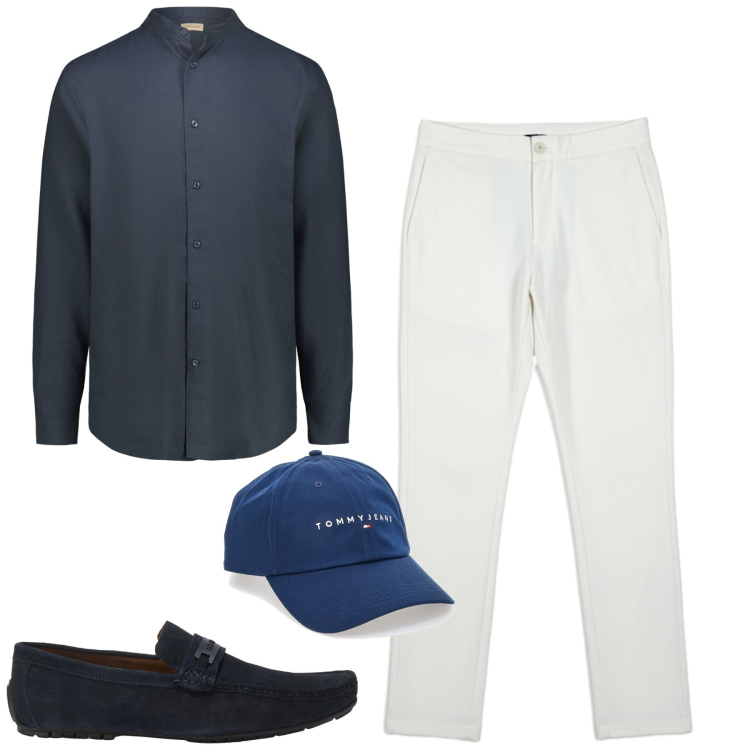 Outfit uomo - Giugno. Stile Urban per Tutti i giorni. Abbinamento con scarpe stringate, camicie, pantaloni, cappelli con visiera.