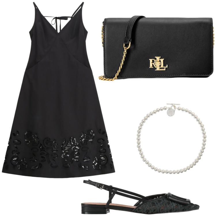 Outfit donna - L\' abitino fresco e originale. Stile Chic per Tutti i giorni. Abbinamento con ballerine, vestiti midi/longuette, collane, borse a mano.