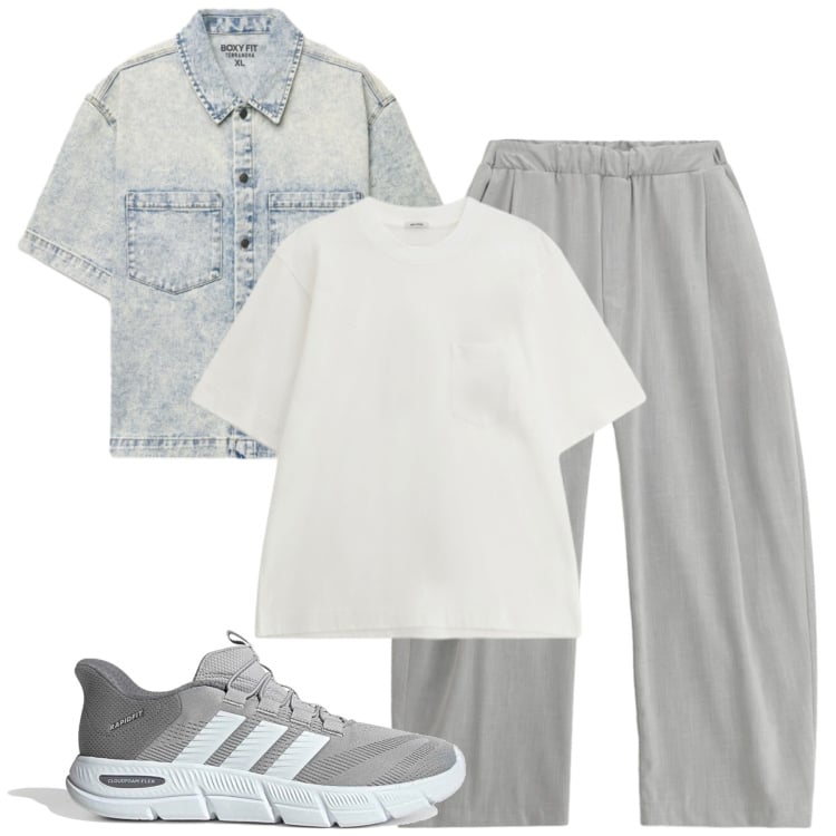 Outfit uomo - Grey. Stile Casual per Tutti i giorni. Abbinamento con camicie a manica corta, pantaloni, t-shirt, sneakers.