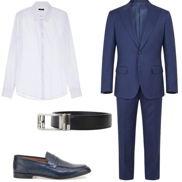 Outfit uomo - Cerimonia di giugno. Stile Business/Elegante per Cerimonia. Abbinamento con camicie, cinture, abiti, scarpe stringate.