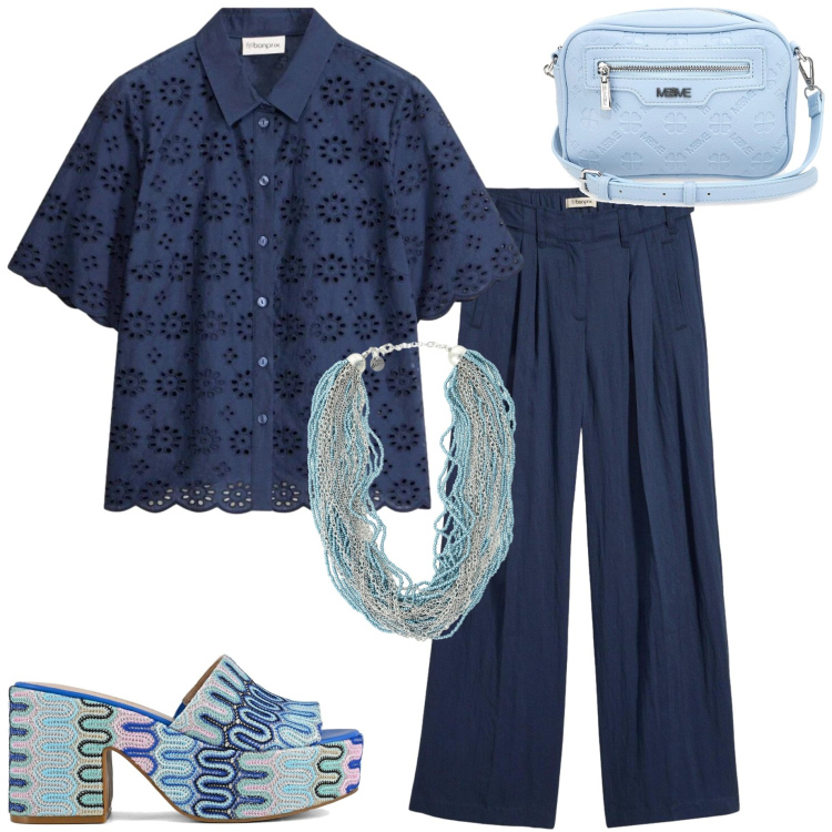 Outfit donna - Segno zodiacale Gemelli. Stile Casual chic per Serata fuori. Abbinamento con camicie a manica corta, pantaloni, collane, sabot, borse a tracolla.