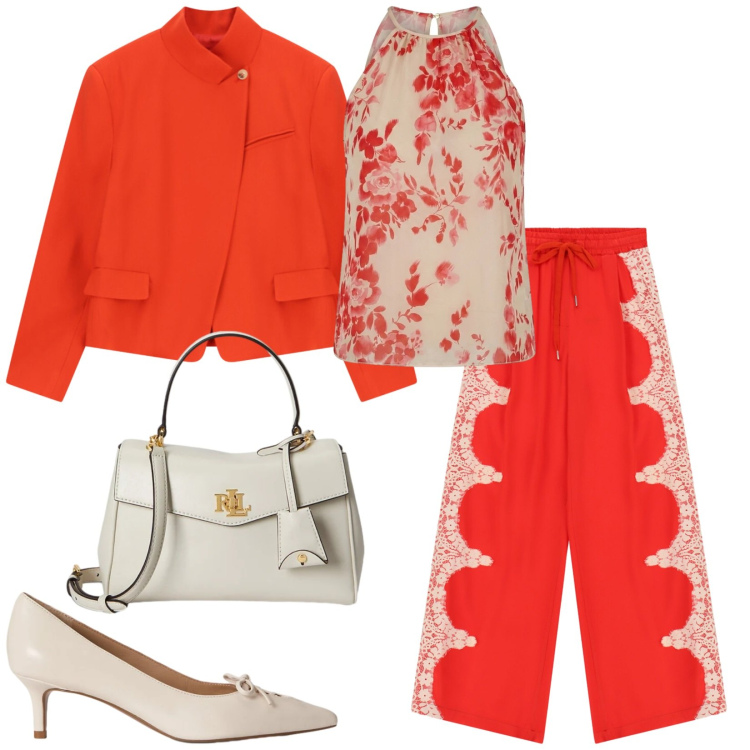 Outfit donna - Total look #2411866. Stile Chic per Cerimonia. Abbinamento con canottiere, décolleté, borse a mano, pantaloni a palazzo, blazer.