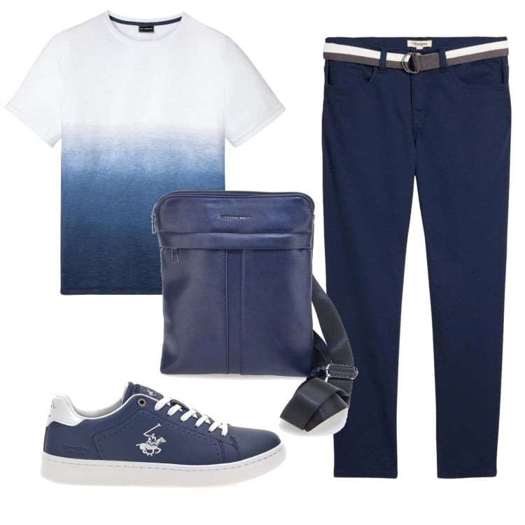 Outfit uomo - Oceano. Stile Casual per Tutti i giorni. Abbinamento con pantaloni, t-shirt, sneakers, borse sportive.