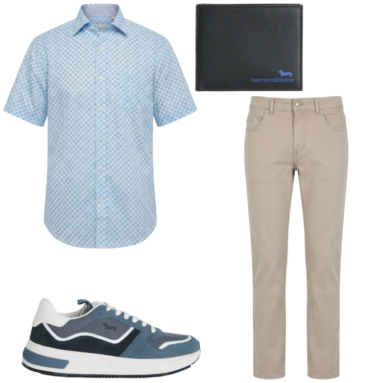 Outfit uomo - Harmont & Blaine. Stile Urban per Tutti i giorni. Abbinamento con portafogli, pantaloni, sneakers, camicie a manica corta.