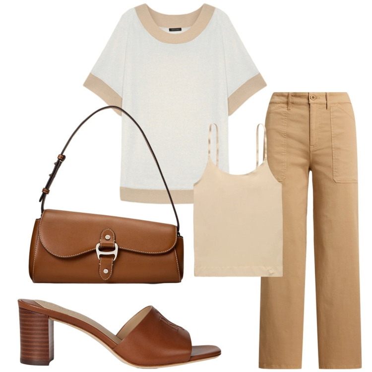 Outfit donna - Total look #2411956. Stile Casual per Tutti i giorni. Abbinamento con t-shirt, pantaloni, magliette intime, sandali in pelle, borse a spalla.