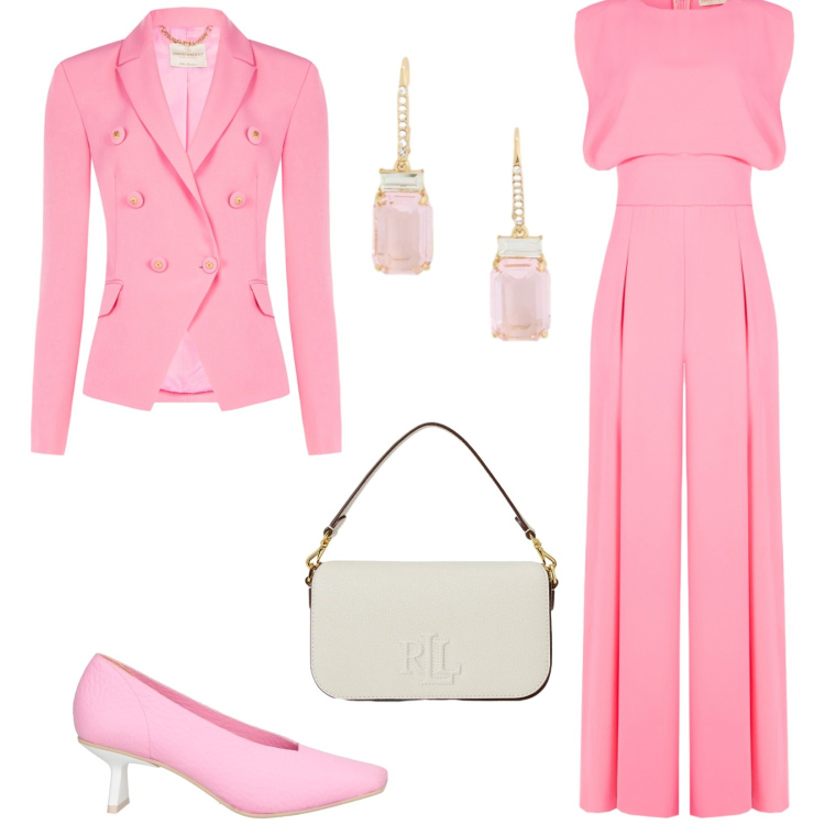 Outfit donna - Total look #2411958. Stile Chic per Cerimonia. Abbinamento con décolleté, blazer, tute, borse a spalla, orecchini.