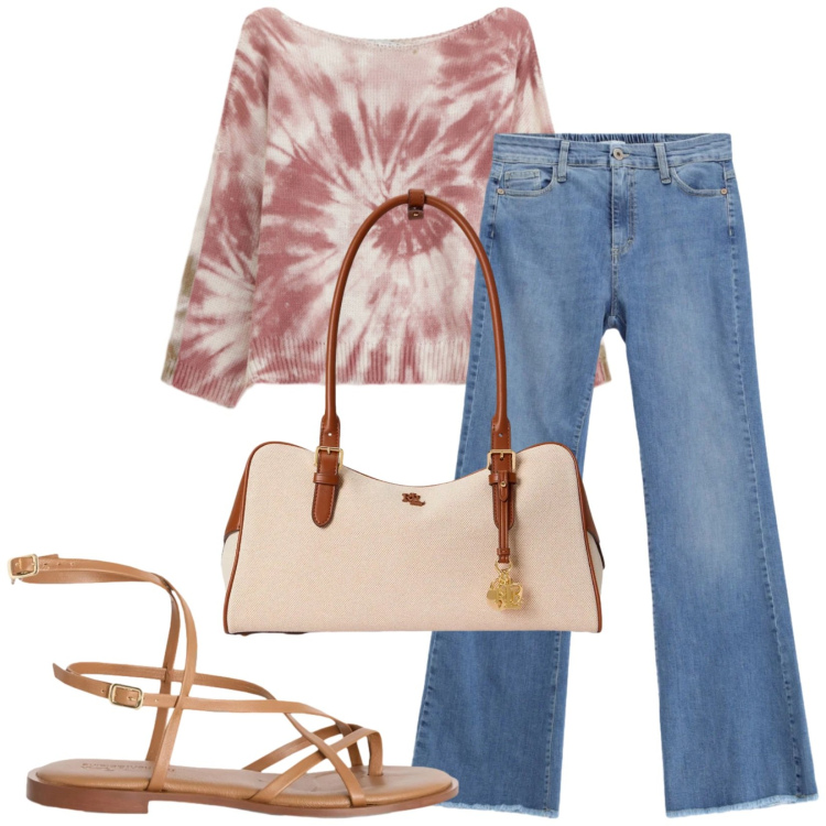 Outfit donna - Total look #2411966. Stile Casual per Tutti i giorni. Abbinamento con sandali in pelle, top, jeans, borse a mano.