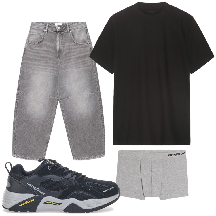 Outfit uomo - Total look #2411973. Stile Urban per Tutti i giorni. Abbinamento con jeans, t-shirt, boxer, sneakers.