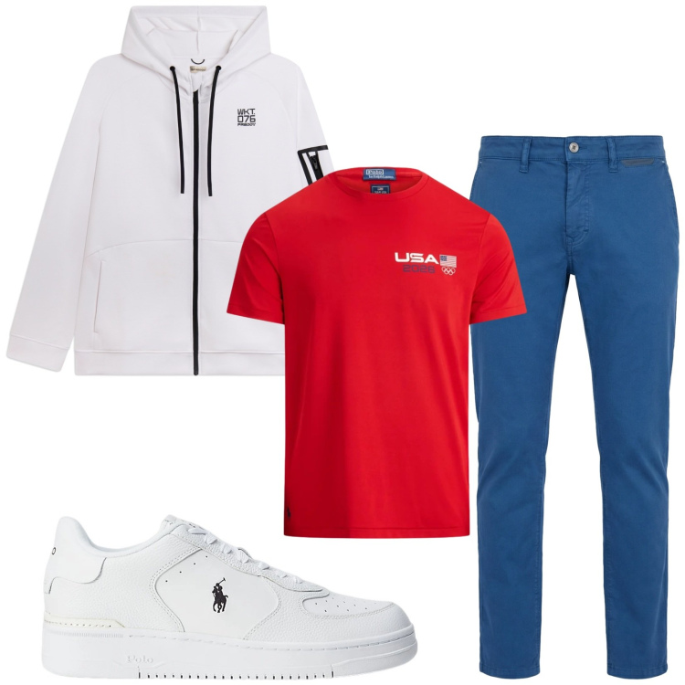 Outfit uomo - Total look #2411988. Stile Casual per Tutti i giorni. Abbinamento con pantaloni, felpe con cappuccio, sneakers, t-shirt.