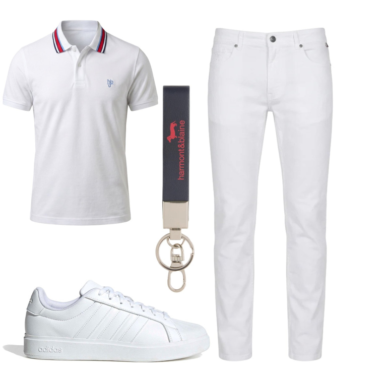 Outfit uomo - Total look #2412025. Stile Casual per Tutti i giorni. Abbinamento con portachiavi, pantaloni, polo, sneakers.