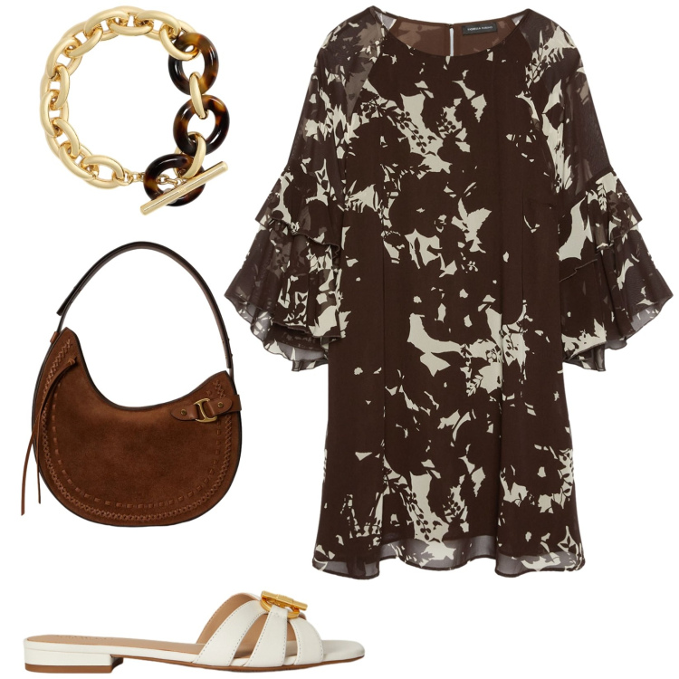 Outfit donna - Total look #2412037. Stile Minimal per Tutti i giorni. Abbinamento con vestiti corti, borse a spalla, ciabatte, braccialetti.