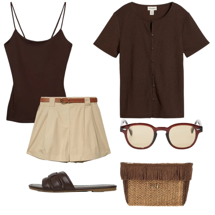 Outfit donna - Urban. per Tutti i giorni. Abbinamento con cardigans, shorts, ciabatte, canottiere, occhiali da sole, pochette.