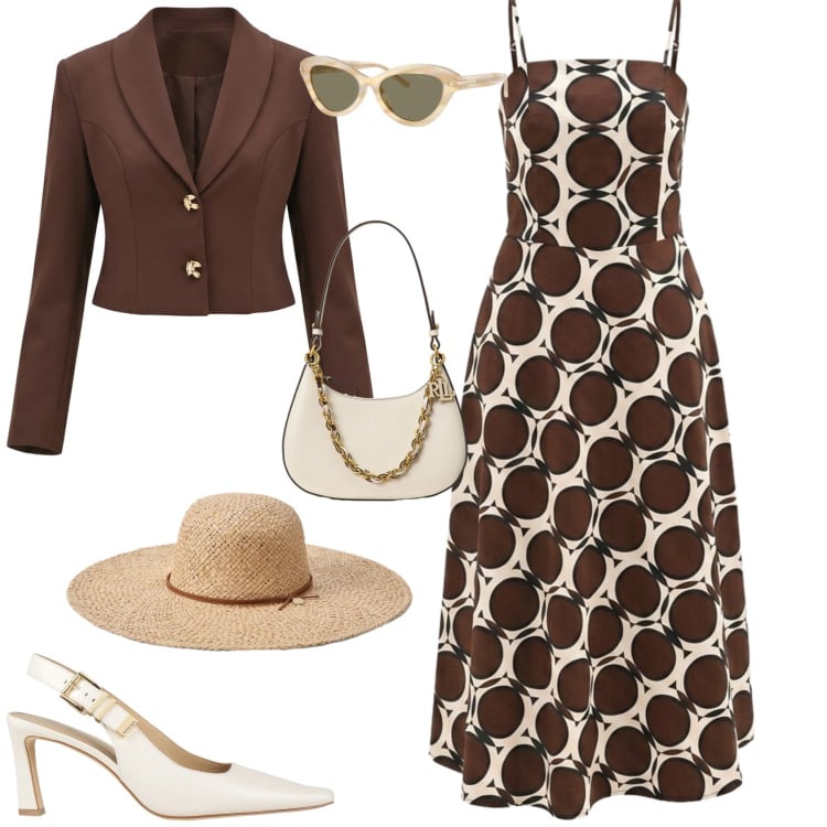 Outfit donna - Chic ufficio tempo libero. Stile Chic per Tutti i giorni. Abbinamento con décolleté, vestiti lunghi, blazer, borse a spalla, occhiali da sole, cappelli.