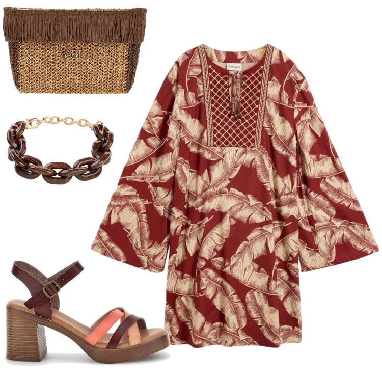 Outfit donna - Total look #2412079. Stile Vintage retrò per Mare. Abbinamento con vestiti, braccialetti, sandali col tacco, pochette.