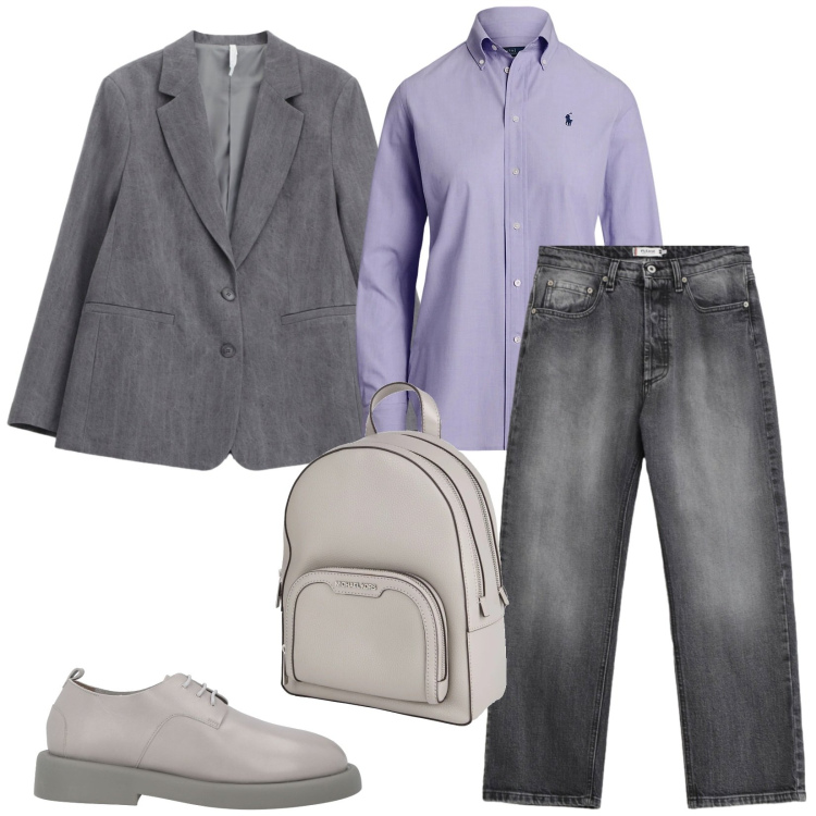 Outfit donna - Total look #2412084. Stile Urban per Ufficio. Abbinamento con zaini, scarpe stringate, blazer, jeans, camicie.