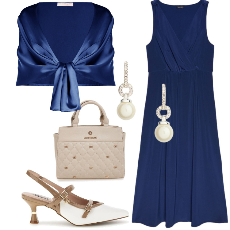Outfit donna - Total look #2412092. Stile Bon Ton per Cerimonia. Abbinamento con stole, vestiti lunghi, orecchini, décolleté, borse a mano.