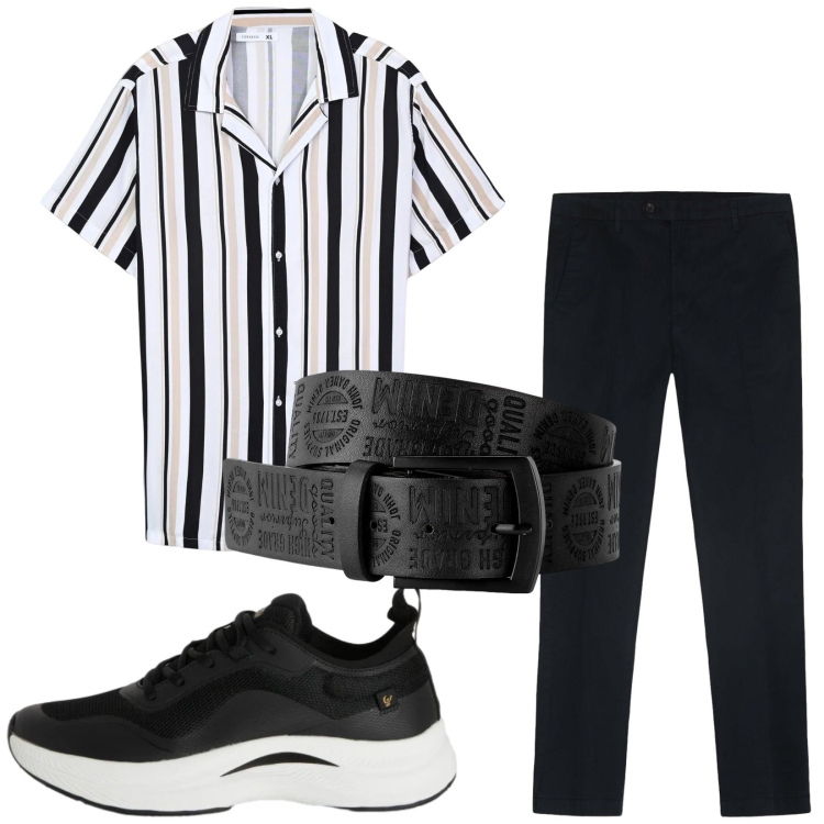 Outfit uomo - Total look #2412100. Stile Trendy per Serata speciale. Abbinamento con cinture, camicie a manica corta, sneakers, pantaloni.