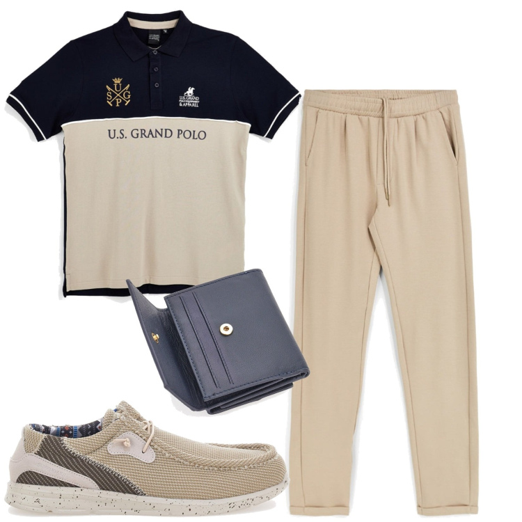 Outfit uomo - Total look #2412103. Stile Trendy per Tutti i giorni. Abbinamento con portafogli, scarpe stringate, pantaloni, polo.