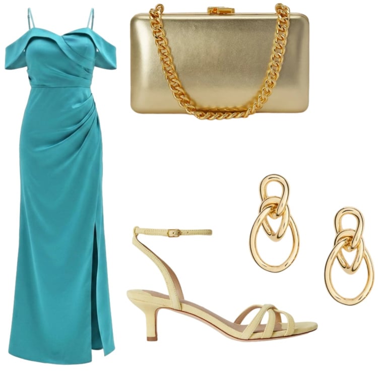 Outfit donna - Cerimonia estiva. Stile Chic per Cerimonia. Abbinamento con vestiti lunghi, sandali col tacco, clutch, orecchini.
