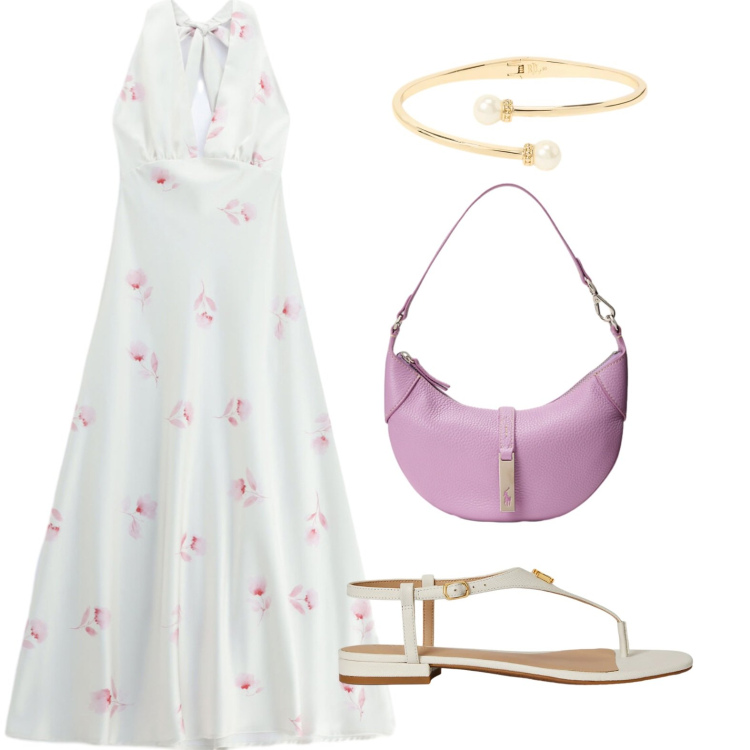 Outfit donna - Dress lungo naif. Stile Basic per Serata fuori. Abbinamento con vestiti lunghi, sandali in pelle, borse a spalla, braccialetti.
