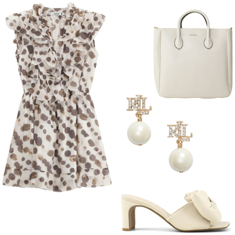 Outfit donna - Aperitivo vista mare. Stile Glamour per Serata fuori. Abbinamento con borse a tracolla, vestiti lunghi, orecchini, sandali col tacco.