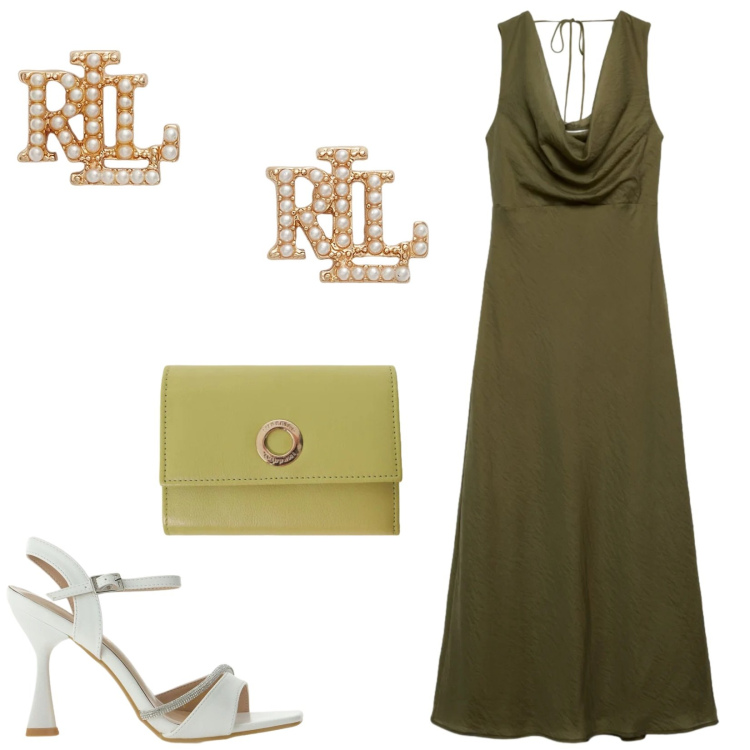 Outfit donna - Total look #2412182. Stile Chic per Serata fuori. Abbinamento con vestiti lunghi, portafogli, sandali gioiello, orecchini.
