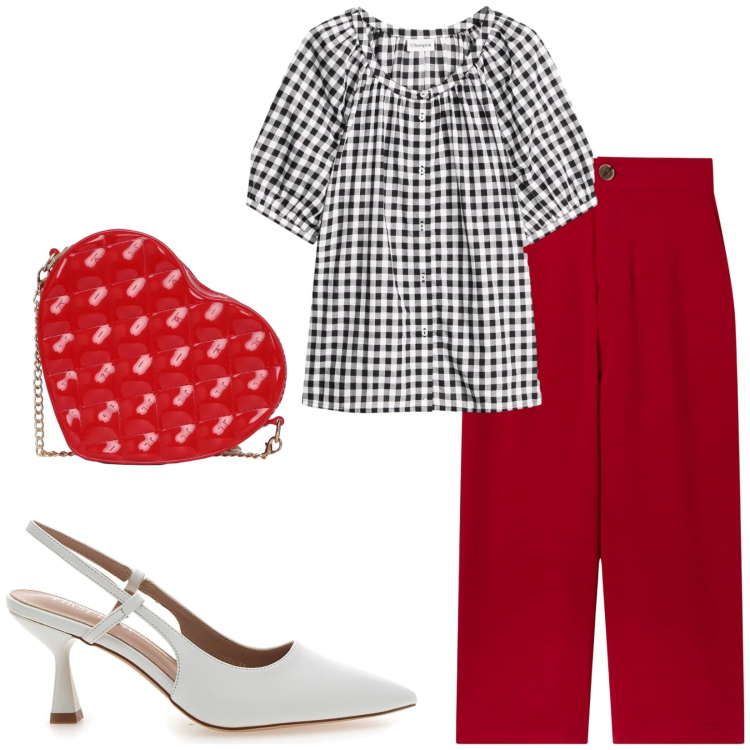 Outfit donna - Total look #2412183. Stile Chic per Serata fuori. Abbinamento con bluse, borse a tracolla, pantaloni a palazzo, décolleté.
