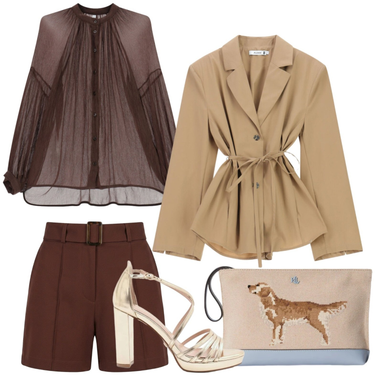 Outfit donna - Cacao ibrido. Stile Chic per Serata fuori. Abbinamento con shorts, sandali col tacco, camicie, blazer, pochette.