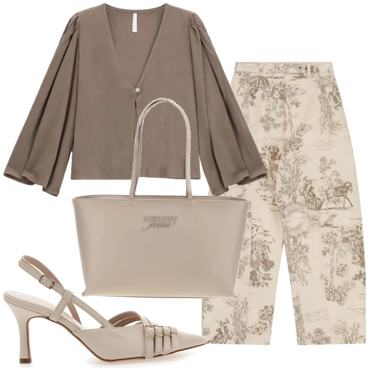 Outfit donna - Total look #2412220. Stile Trendy per Serata fuori. Abbinamento con bluse, pantaloni a palazzo, borse a spalla, décolleté.