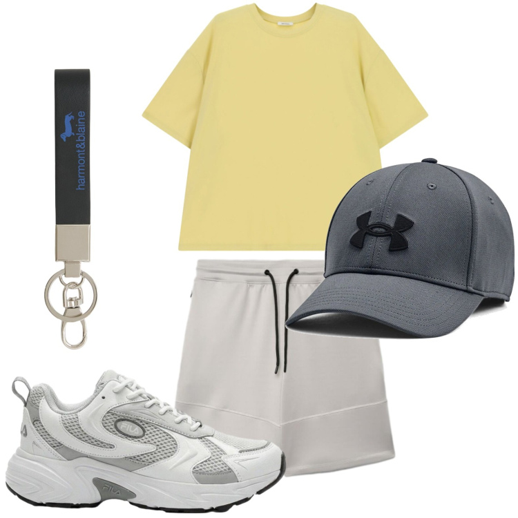 Outfit uomo - 5 minuti per vestirsi. Stile Casual per Tutti i giorni. Abbinamento con sneakers, pantaloni corti, t-shirt, portachiavi, cappelli.