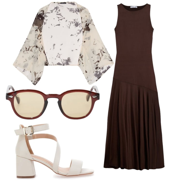 Outfit donna - Total look #2412236. Stile Basic per Tutti i giorni. Abbinamento con vestiti lunghi, occhiali da sole, blazer, sandali col tacco.