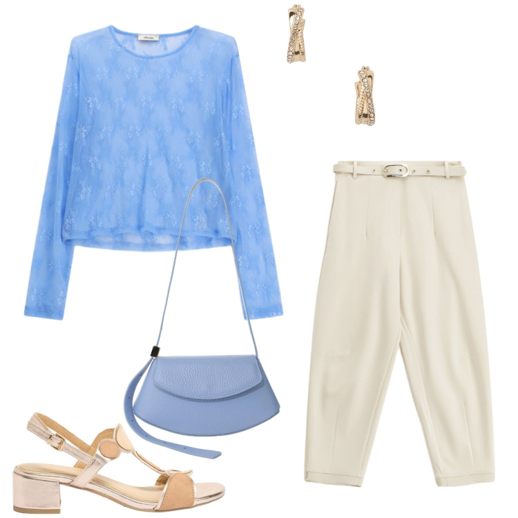 Outfit donna - Total look #2412261. Stile Casual chic per Ufficio. Abbinamento con sandali col tacco, pantaloni, borse a spalla, top, orecchini.
