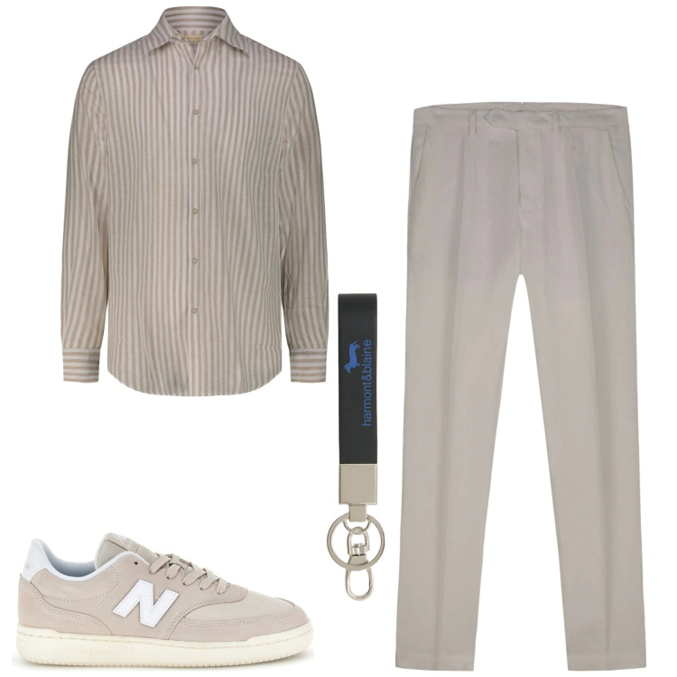 Outfit uomo - Lino d\'estate. Stile Urban per Tutti i giorni. Abbinamento con portachiavi, pantaloni, camicie, sneakers.