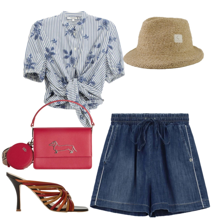 Outfit donna - Total look #2412267. Stile Casual chic per Tutti i giorni. Abbinamento con borse a tracolla, shorts, camicie a manica corta, sandali, cappelli.