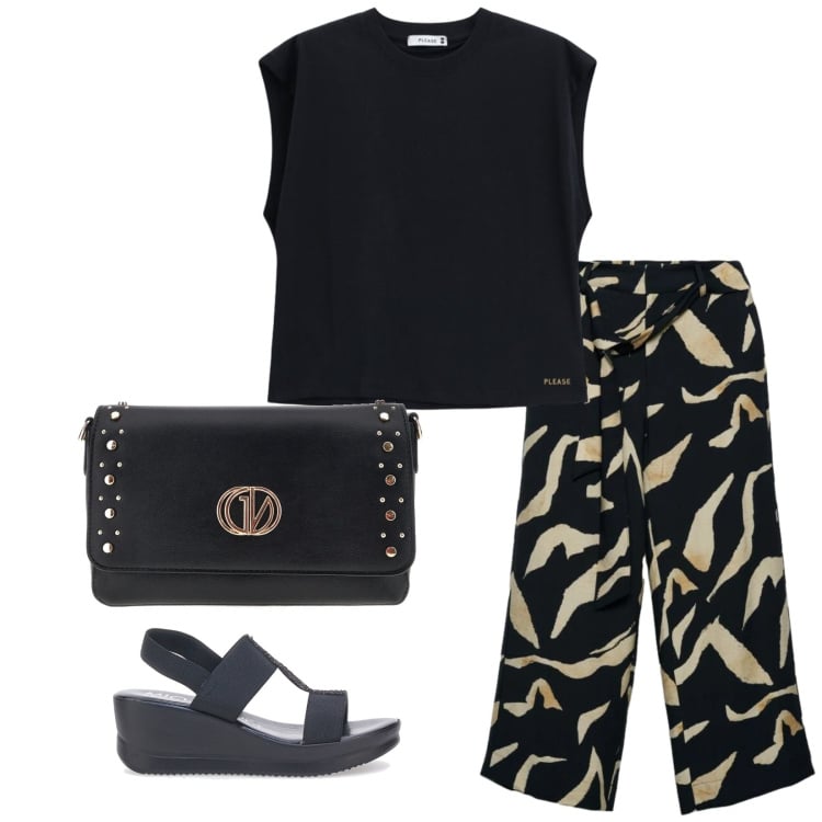 Outfit donna - Total look #2412284. Stile Casual per Tutti i giorni. Abbinamento con pantaloni, top, sandali, borse a tracolla.