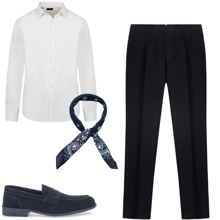 Outfit uomo - Chino e camicia. Stile Business/Elegante per Ufficio. Abbinamento con pantaloni, sciarpe e foulard, camicie, scarpe stringate.