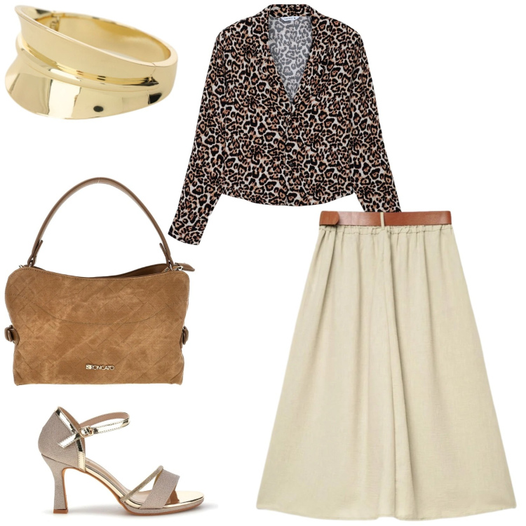 Outfit donna - Total look #2412287. Stile Chic per Serata fuori. Abbinamento con camicie, gonne lunghe, braccialetti, borse a tracolla, sandali col tacco.