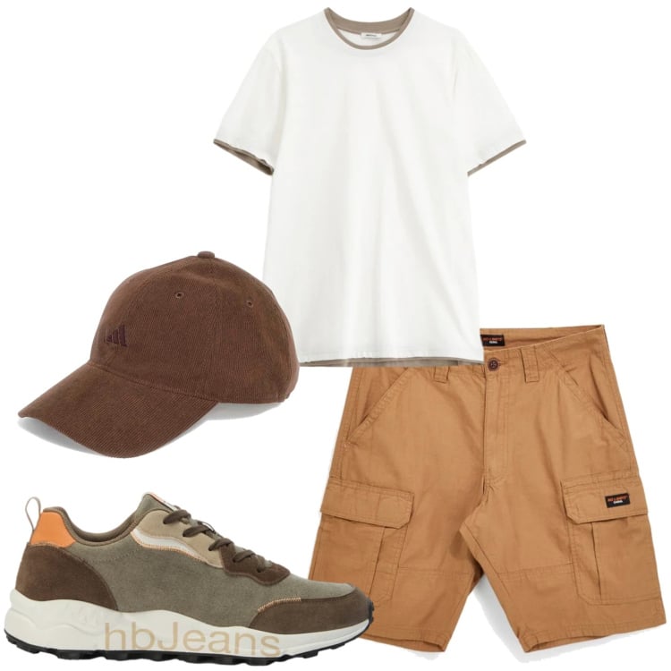 Outfit uomo - Total look #2412289. Stile Casual per Tutti i giorni. Abbinamento con t-shirt, sneakers, bermuda, cappelli con visiera.