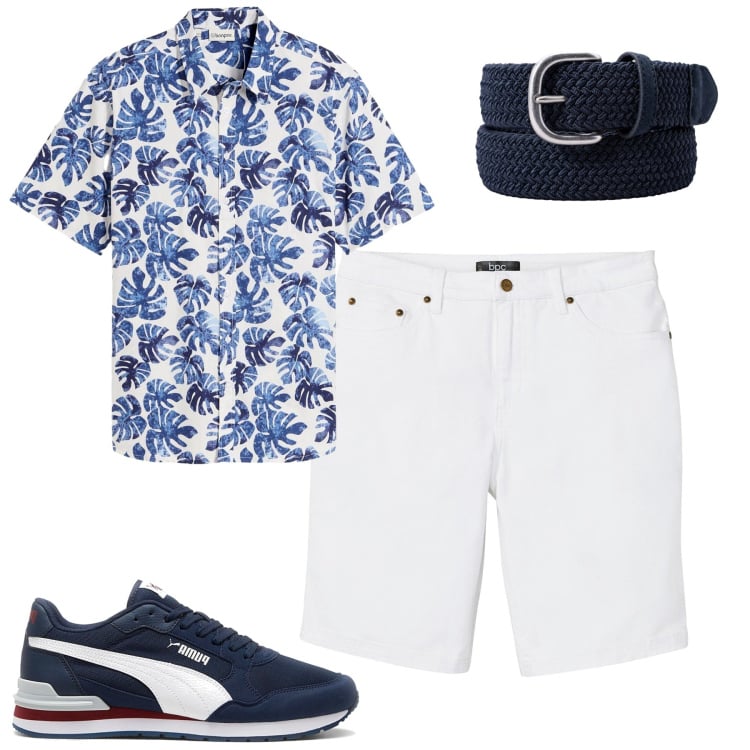 Outfit uomo - Giugno. Stile Casual per Tutti i giorni. Abbinamento con bermuda, camicie a manica corta, cinture, sneakers.