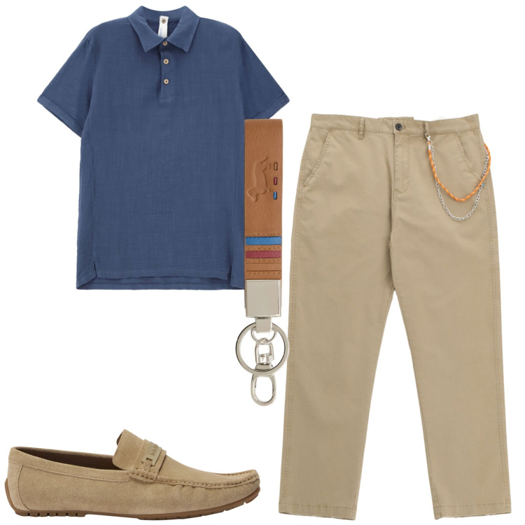 Outfit uomo - Total look #2412301. Stile Urban per Tutti i giorni. Abbinamento con pantaloni, polo, portachiavi, scarpe stringate.