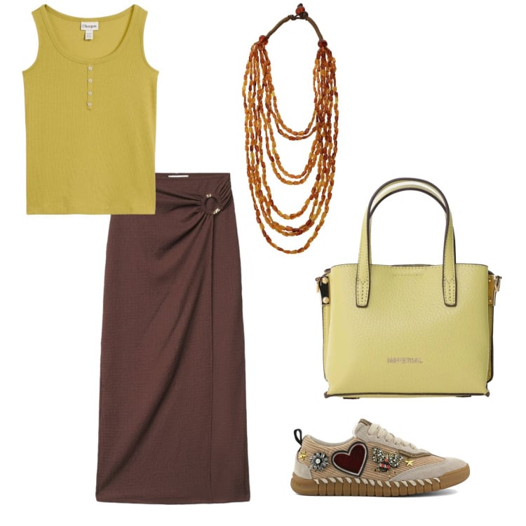 Outfit donna - La gonna pareo. Stile Etnico per Tutti i giorni. Abbinamento con canottiere, gonne lunghe, collane, borse a tracolla, sneakers.