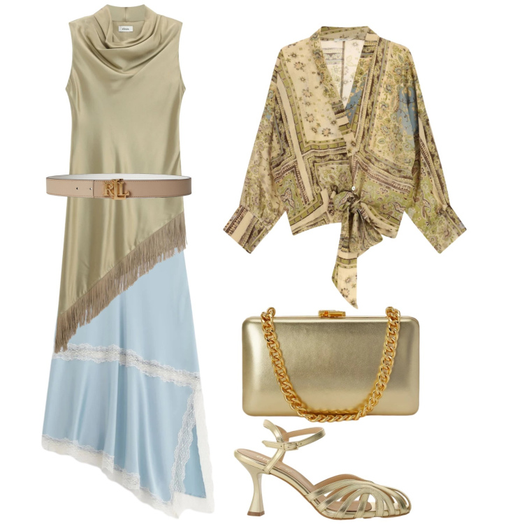 Outfit donna - Stile eccentrico. Stile Trendy per Serata fuori. Abbinamento con gonne longuette, top, camicie, sandali col tacco, clutch, cinture.