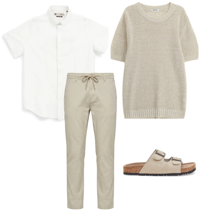 Outfit uomo - Outfit estivo. Stile Business/Elegante per Mare. Abbinamento con maglieria, pantaloni, sandali, camicie a manica corta.