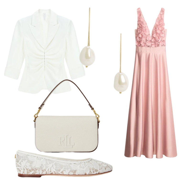 Outfit donna - Cerimonia con le ballerine. Stile Romantica per Cerimonia. Abbinamento con vestiti lunghi, blazer, ballerine, orecchini, borse a spalla.